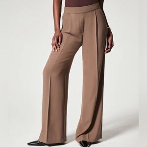 Spanx Crepe Pleated Trouser Pants Cedar Brown Medium C